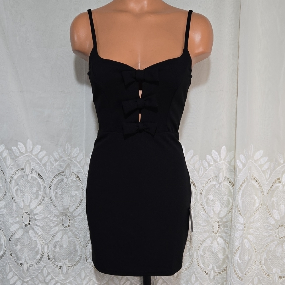 Lulus Black Fitted Bow Dress Sz X-Small NWT